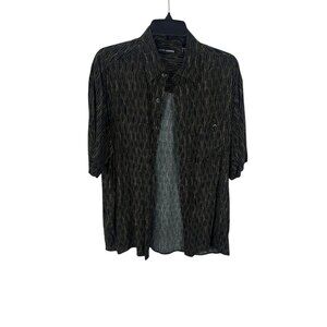John Henry Men's Button-Up Shirt Black Gold Pattern M Oversized Short Sleeve